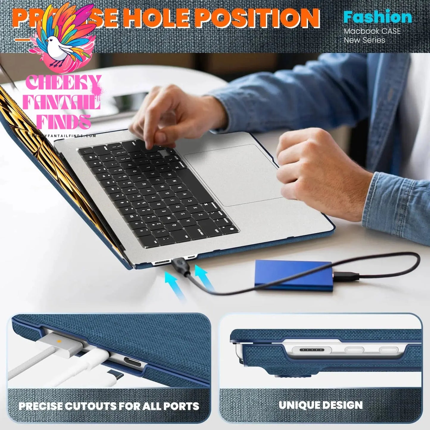 For MacBook Air 15 15.3inch M2 A2941 2023 2024 Air 13.6 Pro 16 14 13, Premium Fabric Case with Magnetic Stand Lightweight Shell Cheeky Fantail Finds