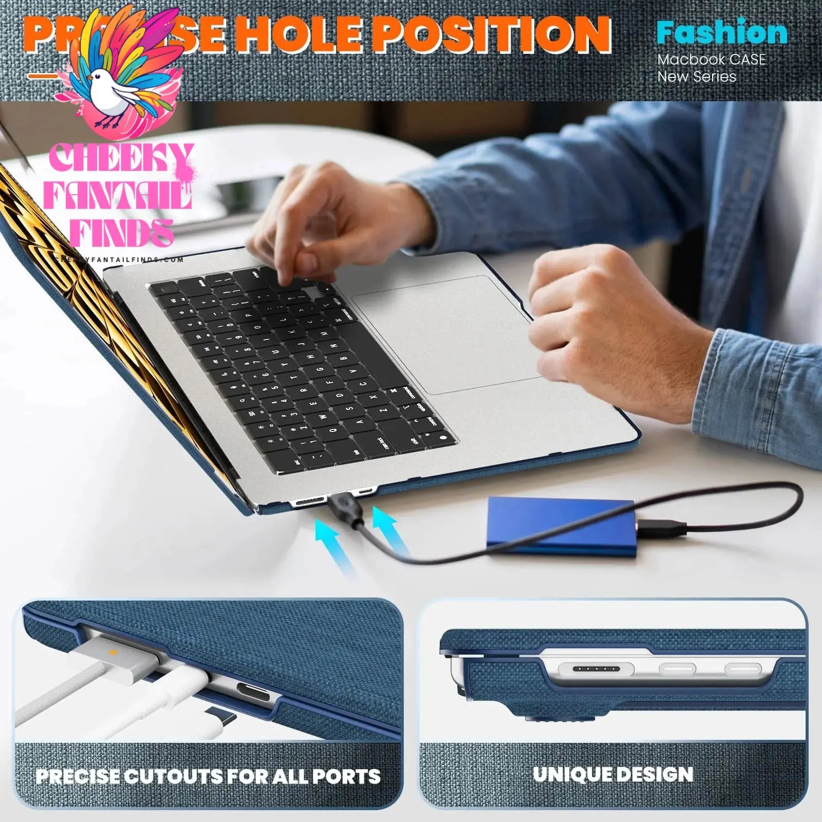 For MacBook Air 15 15.3inch M2 A2941 2023 2024 Air 13.6 Pro 16 14 13, Premium Fabric Case with Magnetic Stand Lightweight Shell Cheeky Fantail Finds