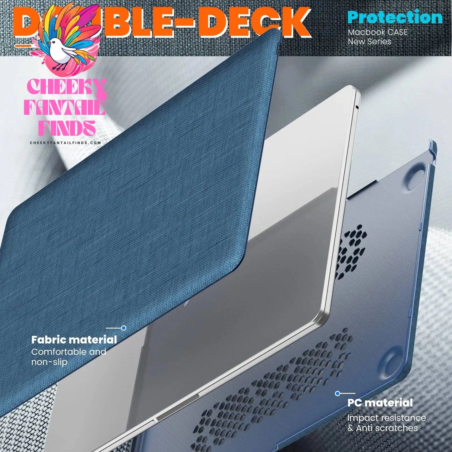 For MacBook Air 15 15.3inch M2 A2941 2023 2024 Air 13.6 Pro 16 14 13, Premium Fabric Case with Magnetic Stand Lightweight Shell Cheeky Fantail Finds