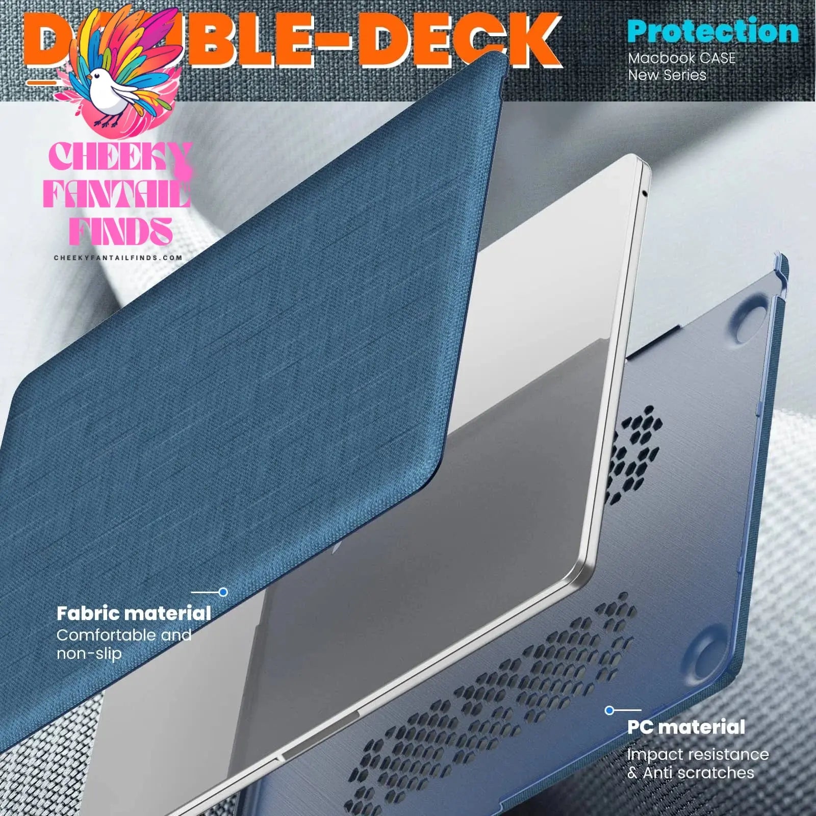 For MacBook Air 15 15.3inch M2 A2941 2023 2024 Air 13.6 Pro 16 14 13, Premium Fabric Case with Magnetic Stand Lightweight Shell Cheeky Fantail Finds