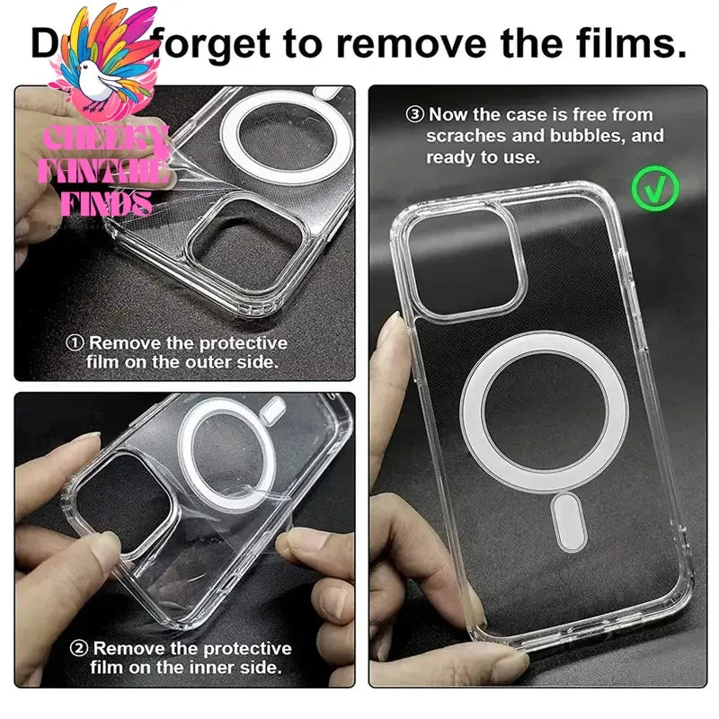 For Magsafe Transparent Magnetic Case For iPhone 15 14 13 12 11 Pro Max Mini 7 8 Plus XS XR Clear Wireless Charging Accessories Cheeky Fantail Finds