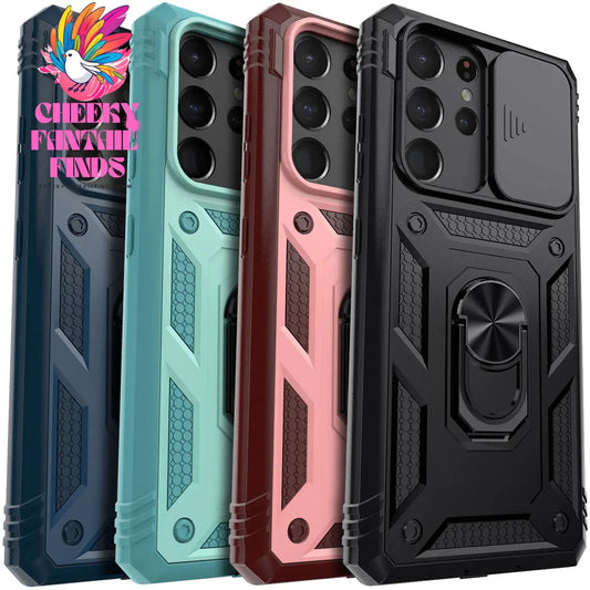 For Samsung Galaxy S21/S21 Ultra/S21 FE 5G Phone Case Hybrid Ring Kickstand Card Slot Camera Protection Shockproof Hard Cover Cheeky Fantail Finds