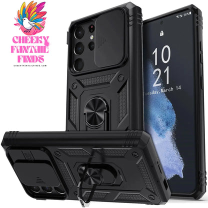 For Samsung Galaxy S21/S21 Ultra/S21 FE 5G Phone Case Hybrid Ring Kickstand Card Slot Camera Protection Shockproof Hard Cover Cheeky Fantail Finds