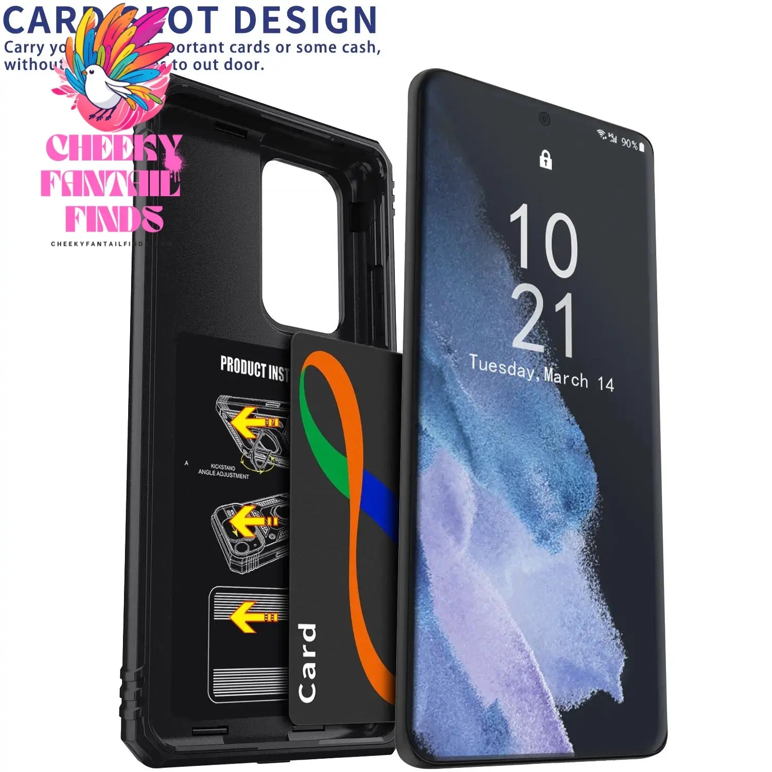 For Samsung Galaxy S21/S21 Ultra/S21 FE 5G Phone Case Hybrid Ring Kickstand Card Slot Camera Protection Shockproof Hard Cover Cheeky Fantail Finds