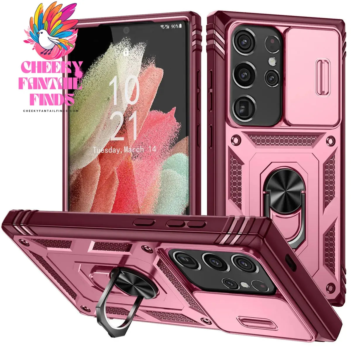 For Samsung Galaxy S21/S21 Ultra/S21 FE 5G Phone Case Hybrid Ring Kickstand Card Slot Camera Protection Shockproof Hard Cover Cheeky Fantail Finds