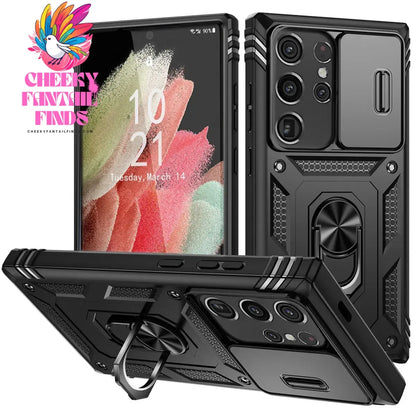 For Samsung Galaxy S21/S21 Ultra/S21 FE 5G Phone Case Hybrid Ring Kickstand Card Slot Camera Protection Shockproof Hard Cover Cheeky Fantail Finds