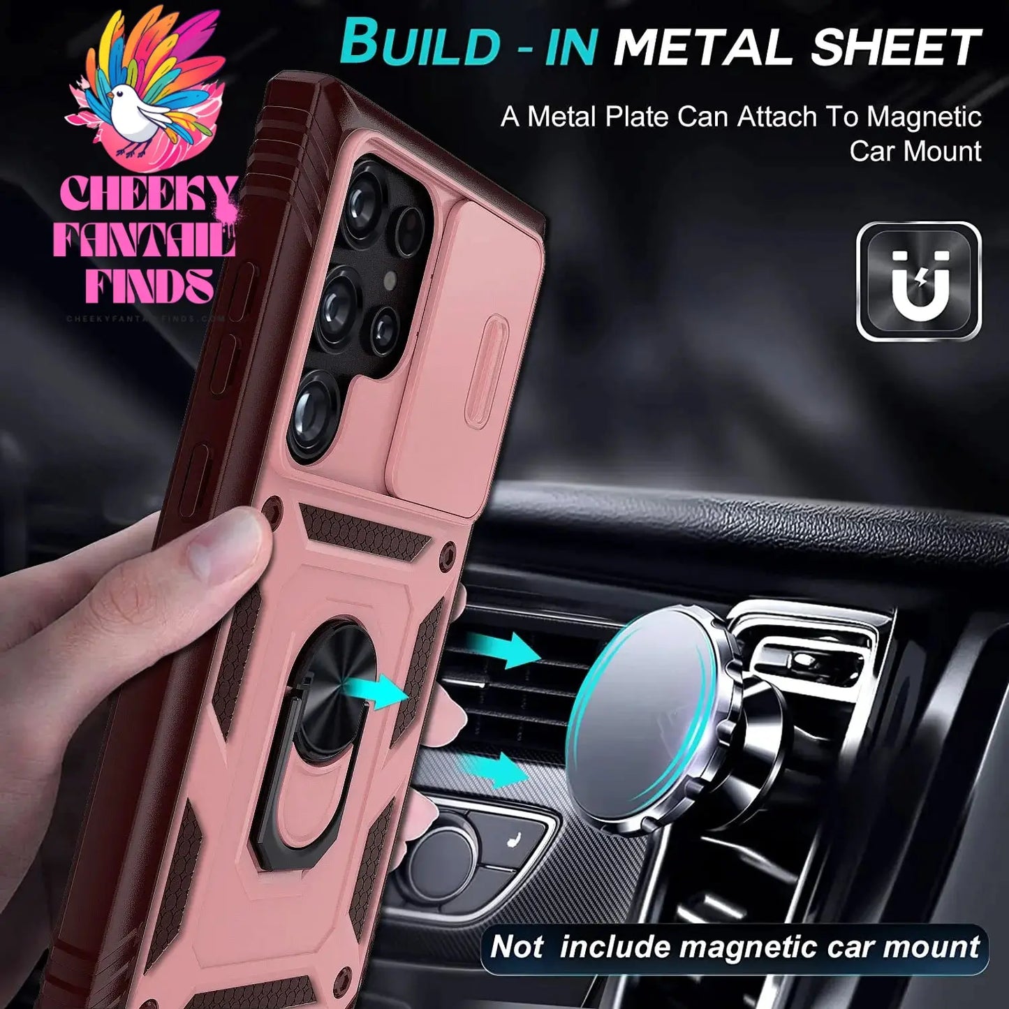 For Samsung Galaxy S24/S24+/S24 Ultra 5G Phone Case Hybrid Ring Kickstand Card Slot Camera Protection Hard Shockproof Cover Cheeky Fantail Finds