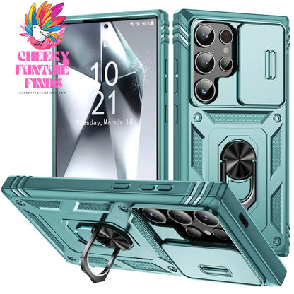 For Samsung Galaxy S24/S24+/S24 Ultra 5G Phone Case Hybrid Ring Kickstand Card Slot Camera Protection Hard Shockproof Cover Cheeky Fantail Finds