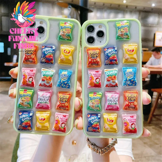 For iPhone 11 12 13 Pro Max Mini 7 8 Plus X XS XR SE 2 3 Protective Cover Creative 3D Potato Chips Snack Packaging Phone Cases Cheeky Fantail Finds