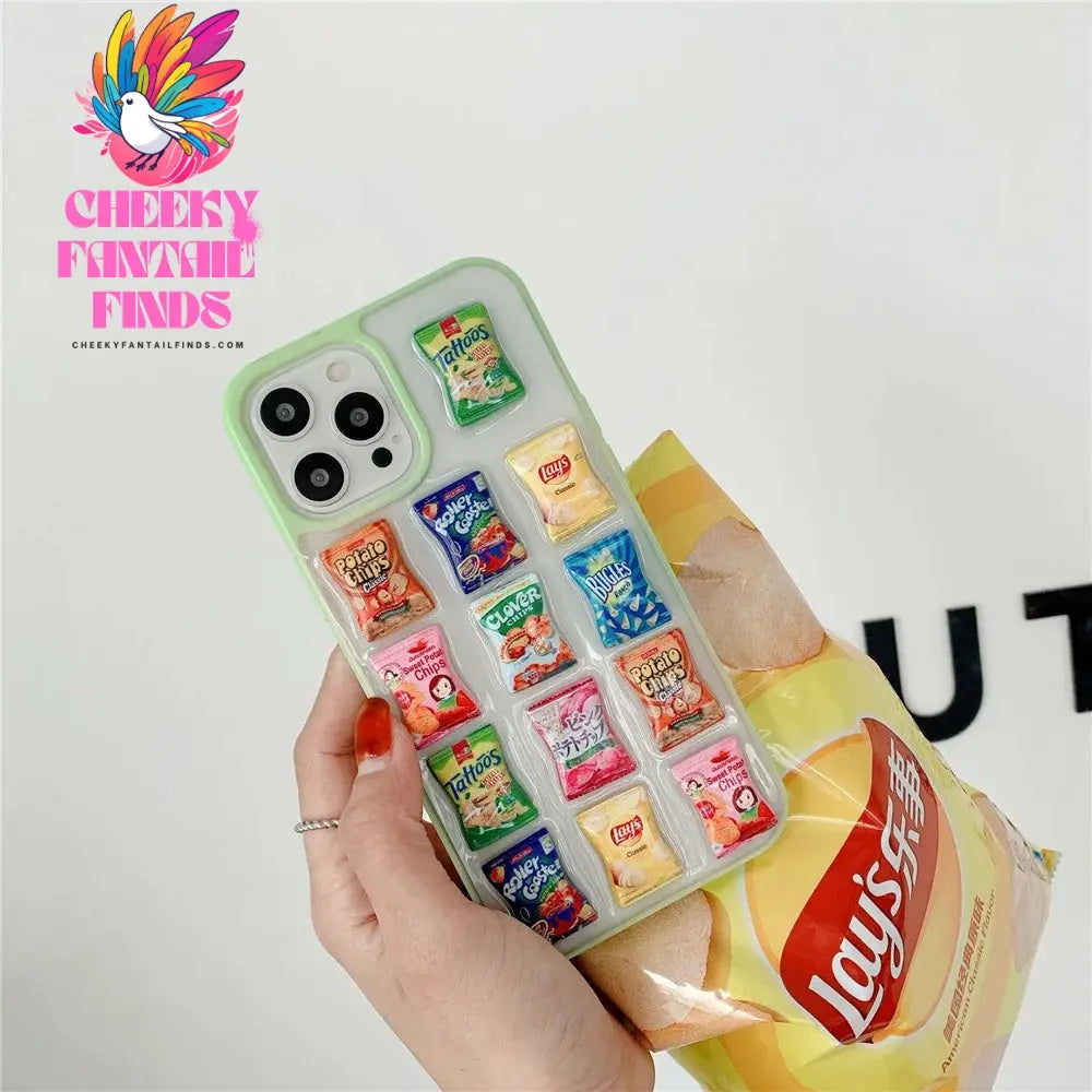 For iPhone 11 12 13 Pro Max Mini 7 8 Plus X XS XR SE 2 3 Protective Cover Creative 3D Potato Chips Snack Packaging Phone Cases Cheeky Fantail Finds