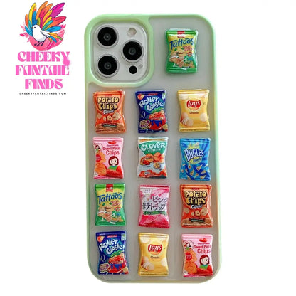 For iPhone 11 12 13 Pro Max Mini 7 8 Plus X XS XR SE 2 3 Protective Cover Creative 3D Potato Chips Snack Packaging Phone Cases Cheeky Fantail Finds
