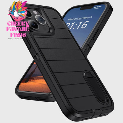 For iPhone 13/iPhone 13 Pro/iPhone 13 Pro Max 5G 3-Layers Heavy Duty Protective Kickstand Phone Cover Black Case Cheeky Fantail Finds