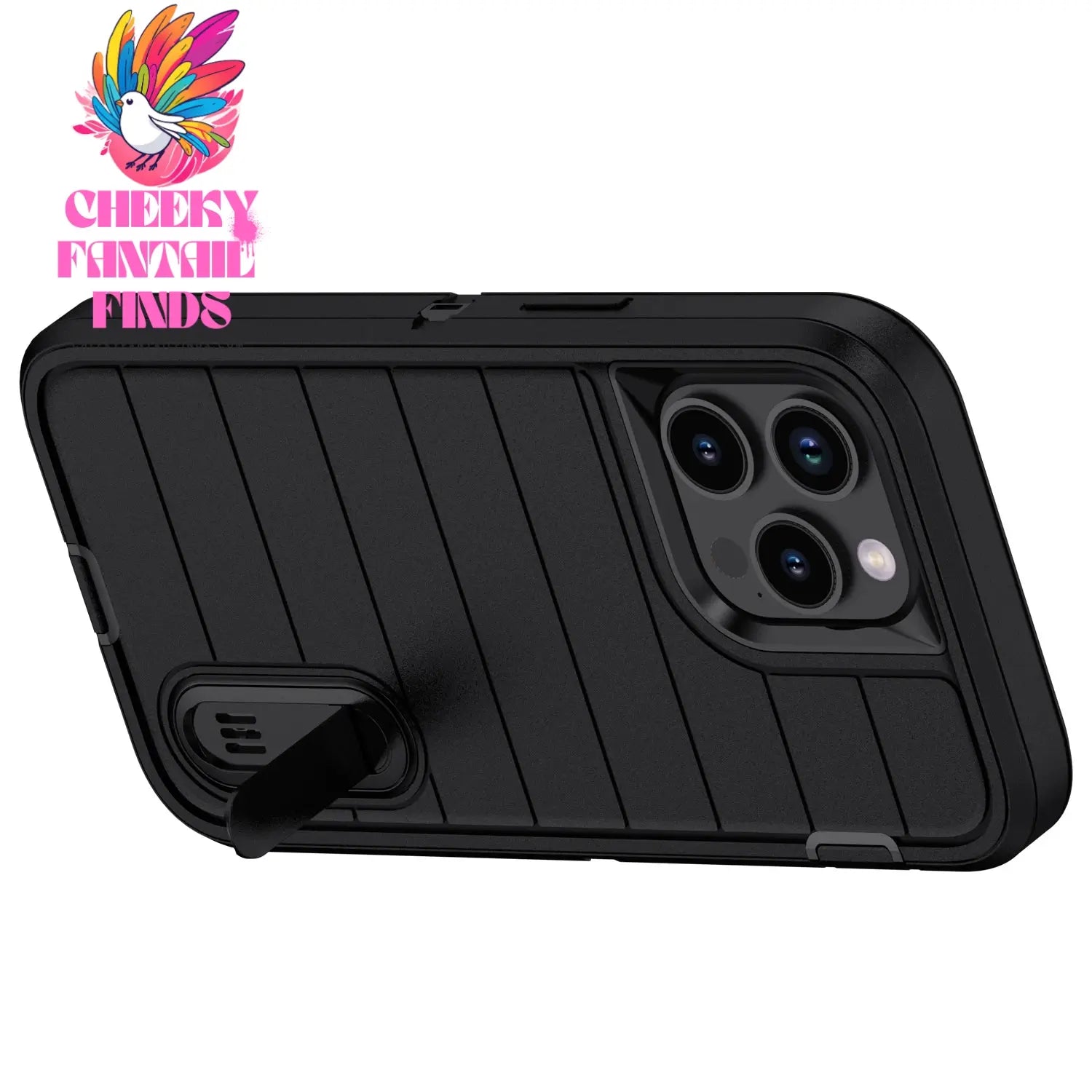 For iPhone 13/iPhone 13 Pro/iPhone 13 Pro Max 5G 3-Layers Heavy Duty Protective Kickstand Phone Cover Black Case Cheeky Fantail Finds