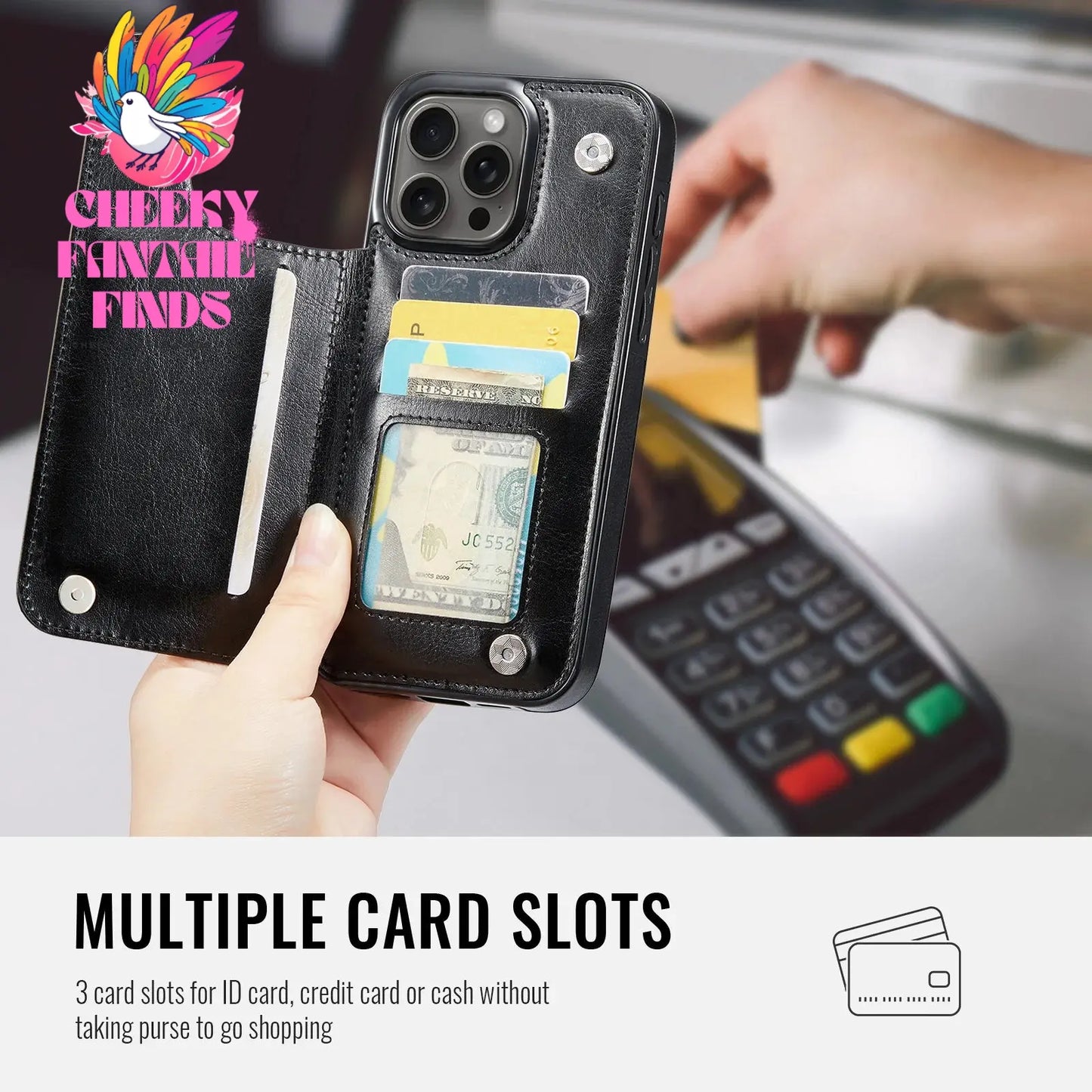 For iPhone 16 15 14 13 12 11 Pro Max PU Leather Case Kickstand Card Holder, Double Magnetic Clasp and Durable Shockproof Cover Cheeky Fantail Finds