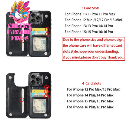 For iPhone 16 15 14 13 12 11 Pro Max PU Leather Case Kickstand Card Holder, Double Magnetic Clasp and Durable Shockproof Cover Cheeky Fantail Finds