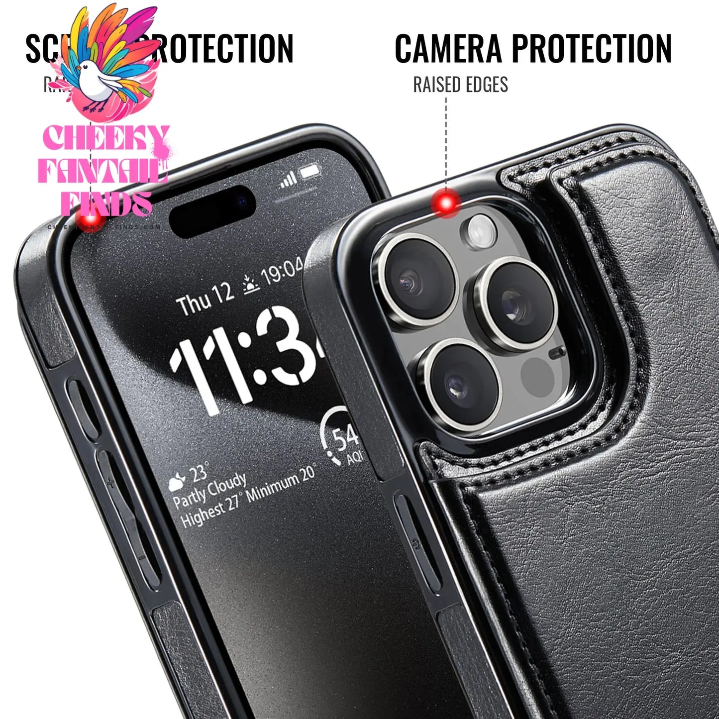 For iPhone 16 15 14 13 12 11 Pro Max PU Leather Case Kickstand Card Holder, Double Magnetic Clasp and Durable Shockproof Cover Cheeky Fantail Finds