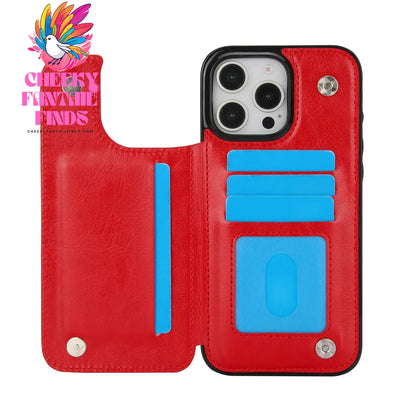 For iPhone 16 15 14 13 12 11 Pro Max PU Leather Case Kickstand Card Holder, Double Magnetic Clasp and Durable Shockproof Cover Cheeky Fantail Finds