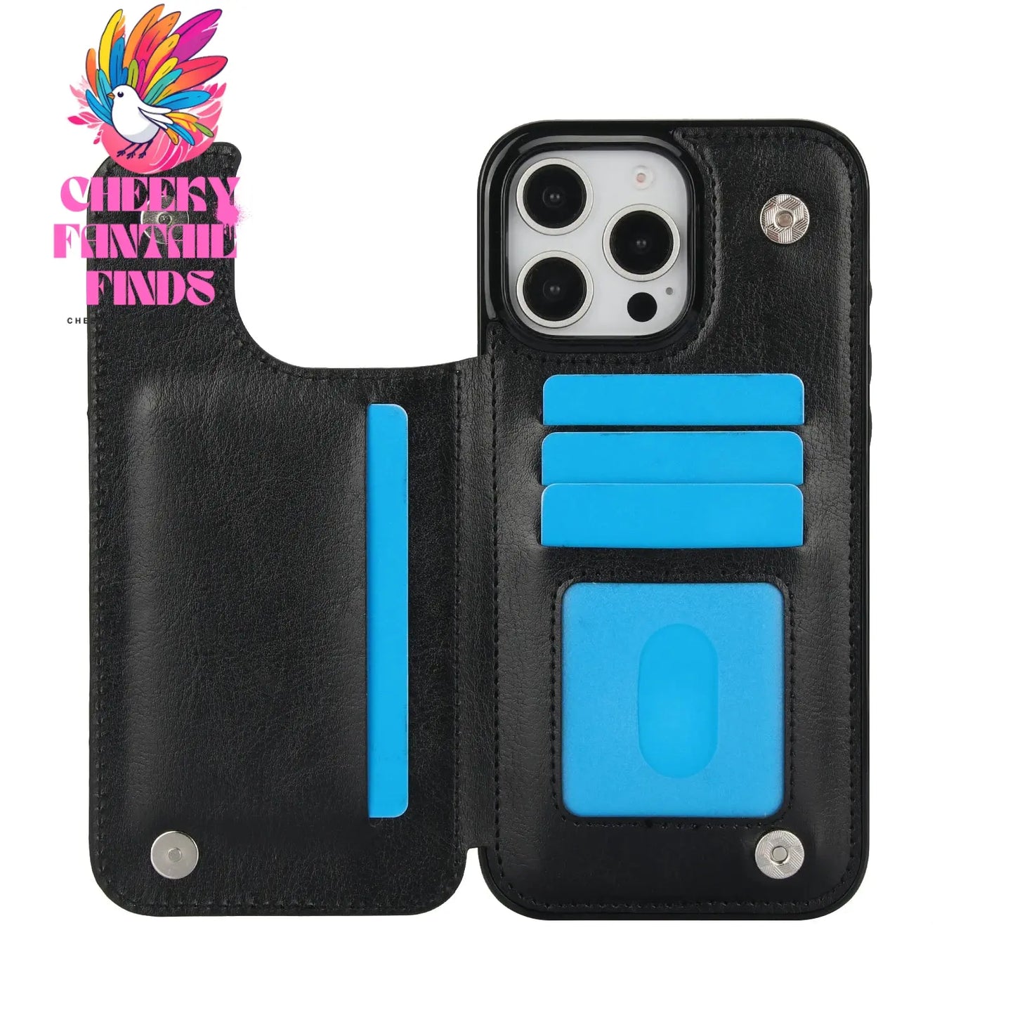For iPhone 16 15 14 13 12 11 Pro Max PU Leather Case Kickstand Card Holder, Double Magnetic Clasp and Durable Shockproof Cover Cheeky Fantail Finds