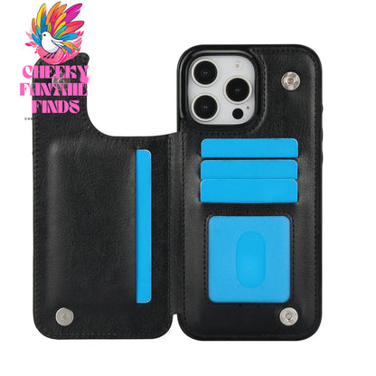 For iPhone 16 15 14 13 12 11 Pro Max PU Leather Case Kickstand Card Holder, Double Magnetic Clasp and Durable Shockproof Cover Cheeky Fantail Finds