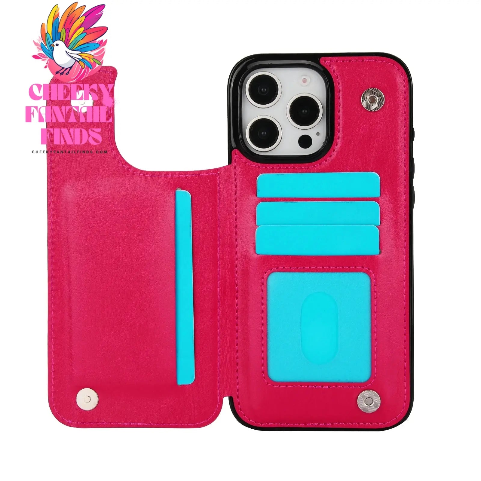 For iPhone 16 15 14 13 12 11 Pro Max PU Leather Case Kickstand Card Holder, Double Magnetic Clasp and Durable Shockproof Cover Cheeky Fantail Finds