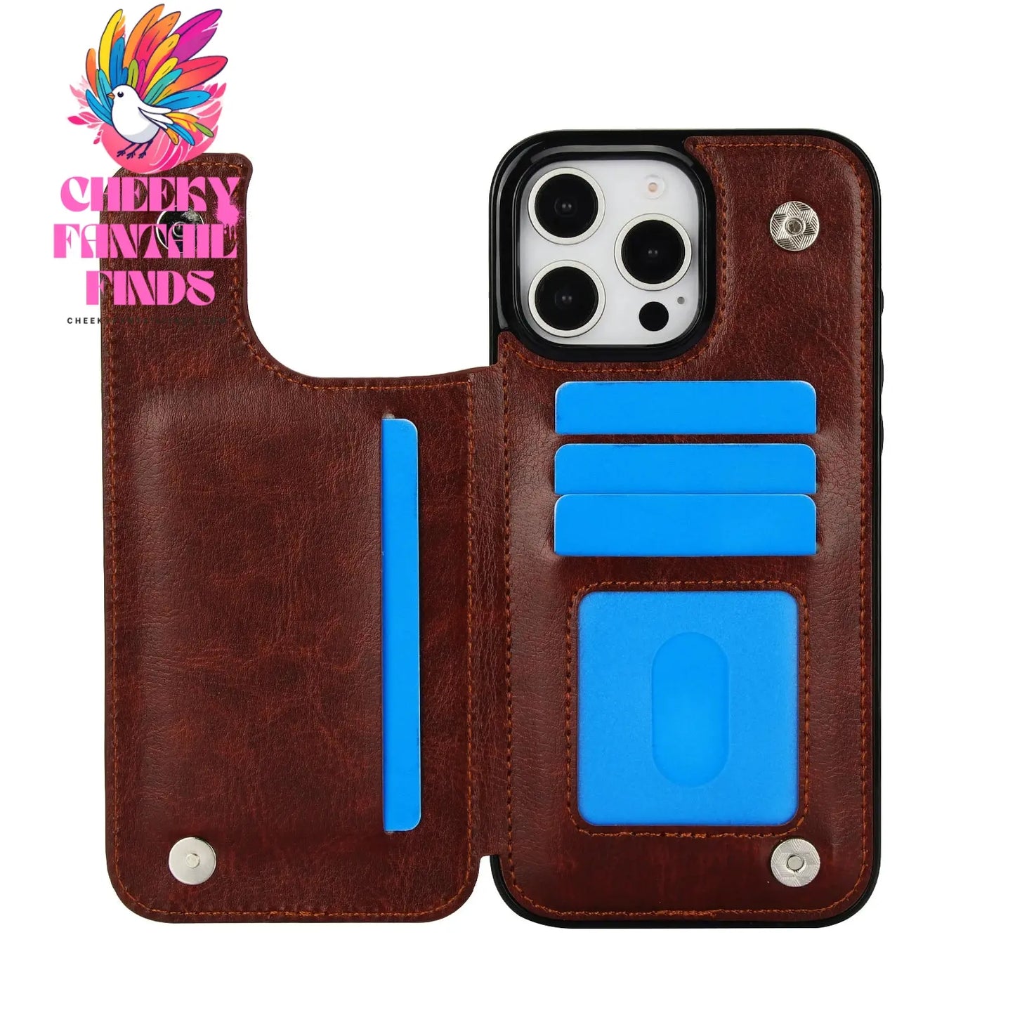 For iPhone 16 15 14 13 12 11 Pro Max PU Leather Case Kickstand Card Holder, Double Magnetic Clasp and Durable Shockproof Cover Cheeky Fantail Finds