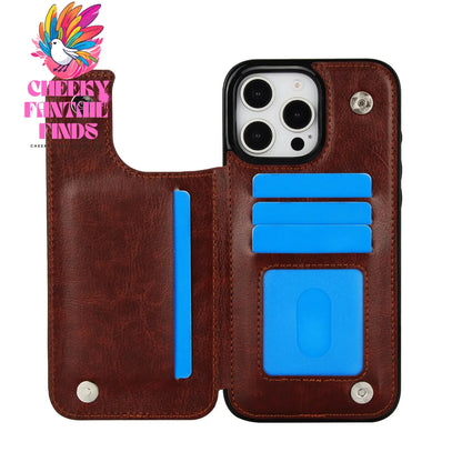 For iPhone 16 15 14 13 12 11 Pro Max PU Leather Case Kickstand Card Holder, Double Magnetic Clasp and Durable Shockproof Cover Cheeky Fantail Finds