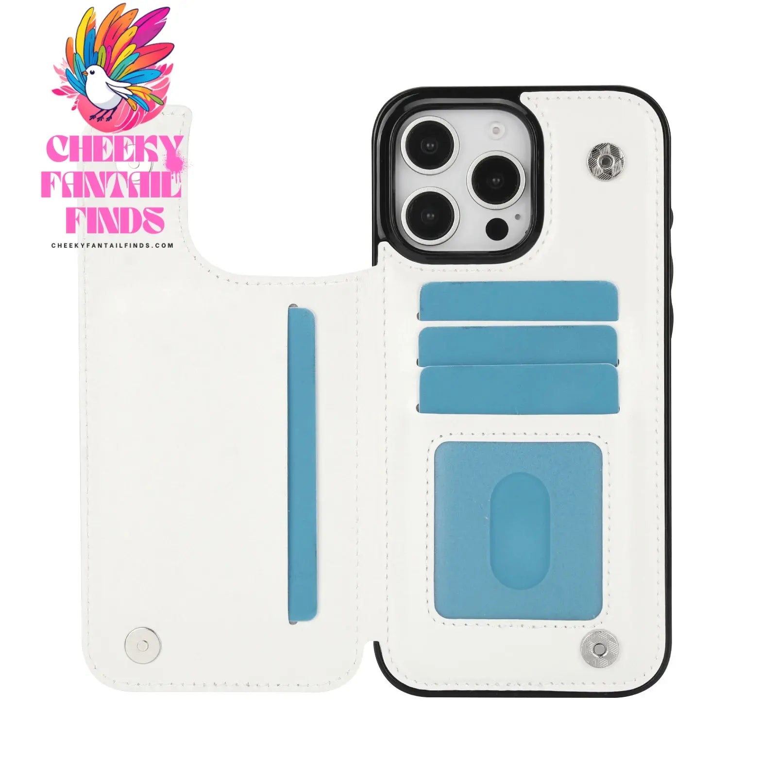 For iPhone 16 15 14 13 12 11 Pro Max PU Leather Case Kickstand Card Holder, Double Magnetic Clasp and Durable Shockproof Cover Cheeky Fantail Finds
