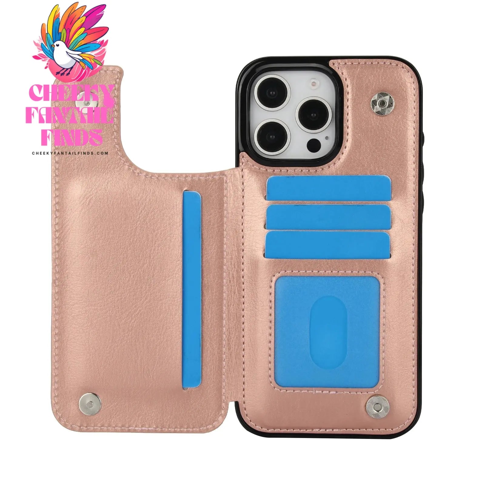 For iPhone 16 15 14 13 12 11 Pro Max PU Leather Case Kickstand Card Holder, Double Magnetic Clasp and Durable Shockproof Cover Cheeky Fantail Finds