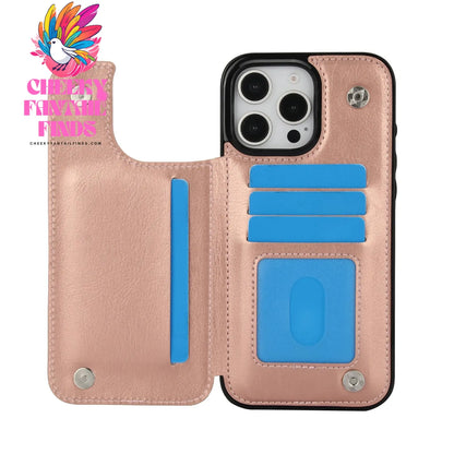 For iPhone 16 15 14 13 12 11 Pro Max PU Leather Case Kickstand Card Holder, Double Magnetic Clasp and Durable Shockproof Cover Cheeky Fantail Finds