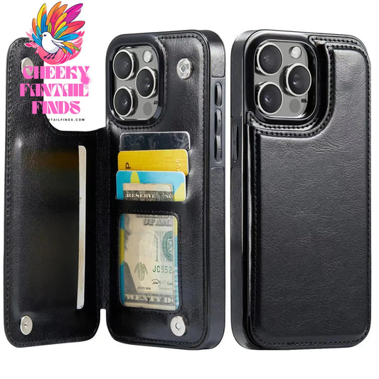 For iPhone 16 15 14 13 12 11 Pro Max PU Leather Case Kickstand Card Holder, Double Magnetic Clasp and Durable Shockproof Cover Cheeky Fantail Finds