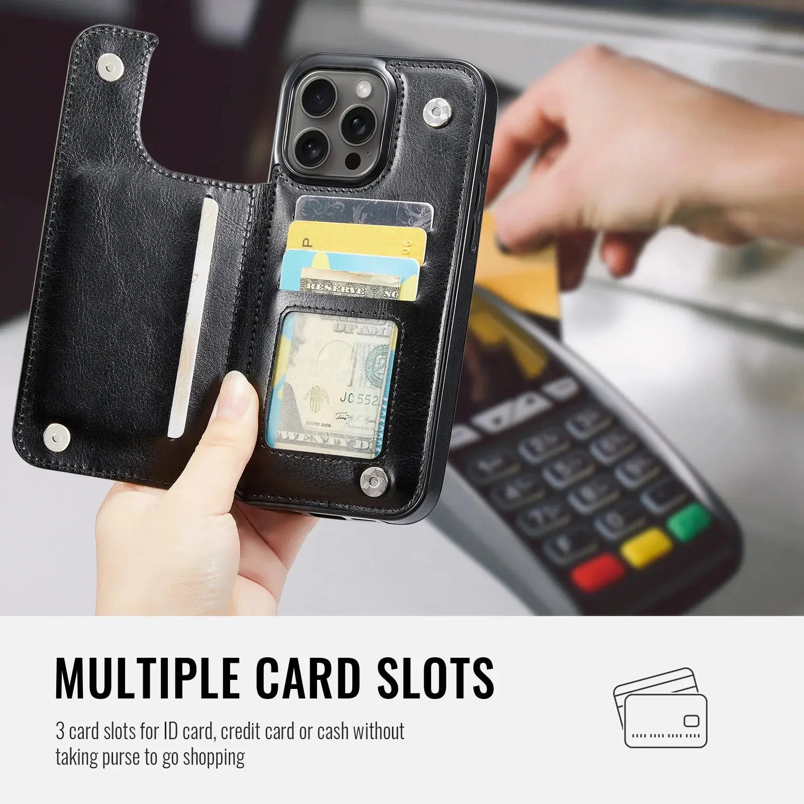 For iPhone 16 15 14 13 12 11 Pro Max PU Leather Case Kickstand Card Holder, Double Magnetic Clasp and Durable Shockproof Cover Cheeky Fantail Finds