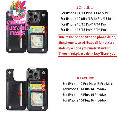 For iPhone 16 15 14 13 12 11 Pro Max PU Leather Case Kickstand Card Holder, Double Magnetic Clasp and Durable Shockproof Cover Cheeky Fantail Finds