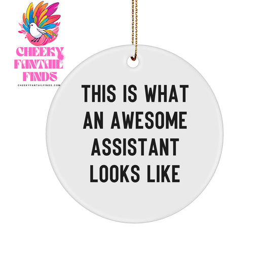 Funny Assistant Gifts from Friends for Christmas - 'This Is What An Awesome Assistant Looks Like' Circle Ornament - Image 1