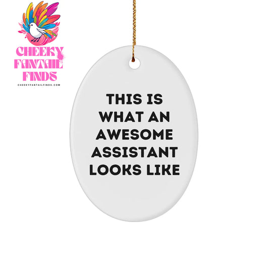 Funny Assistant Gifts from Friends, Christmas Unique Oval Ornaments This Is What An Awesome Assistant Looks Like, Gifts for Assistant - Image 1