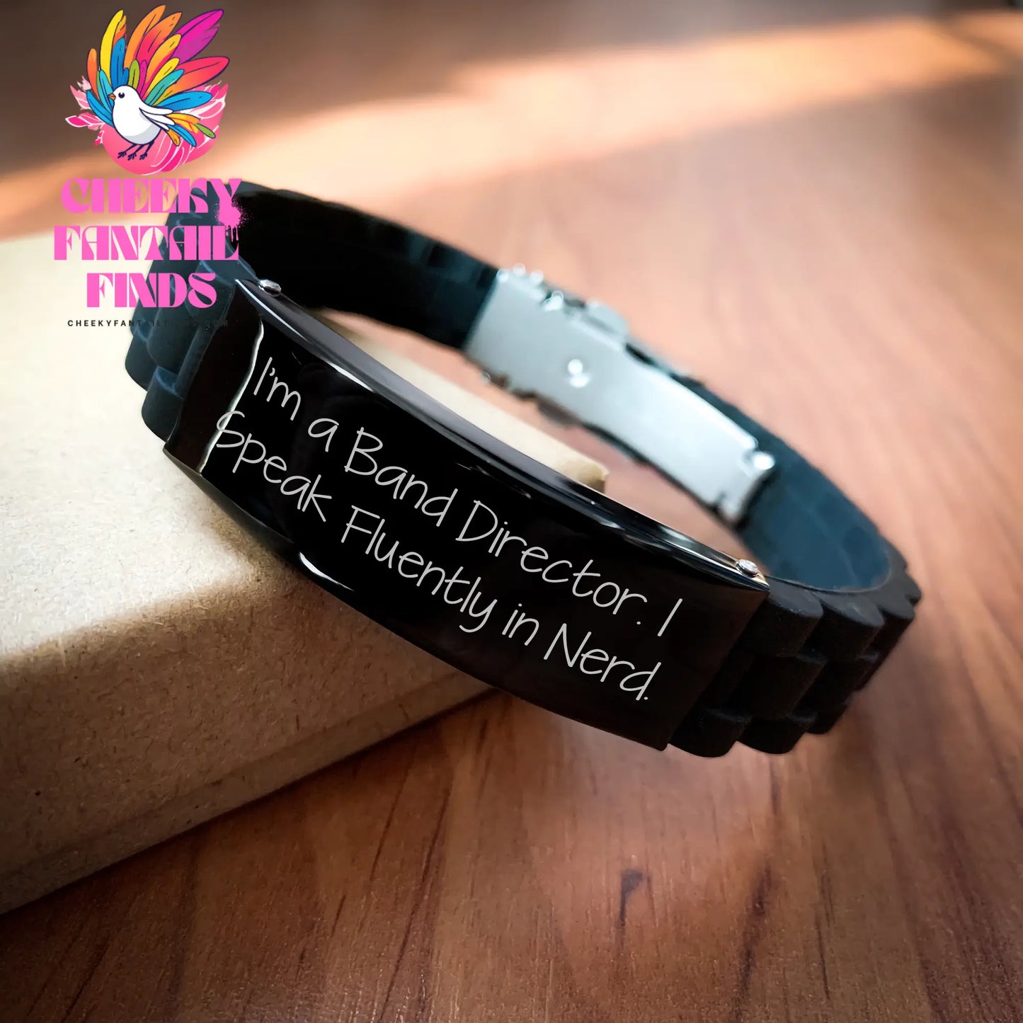 Funny Band Director Gifts - I'm A Band Director. I Speak Fluently In genius. Glide lock Clasp Adjustable Black Stainless Steel Silicone Silver Men's Gift from Family - Image 2