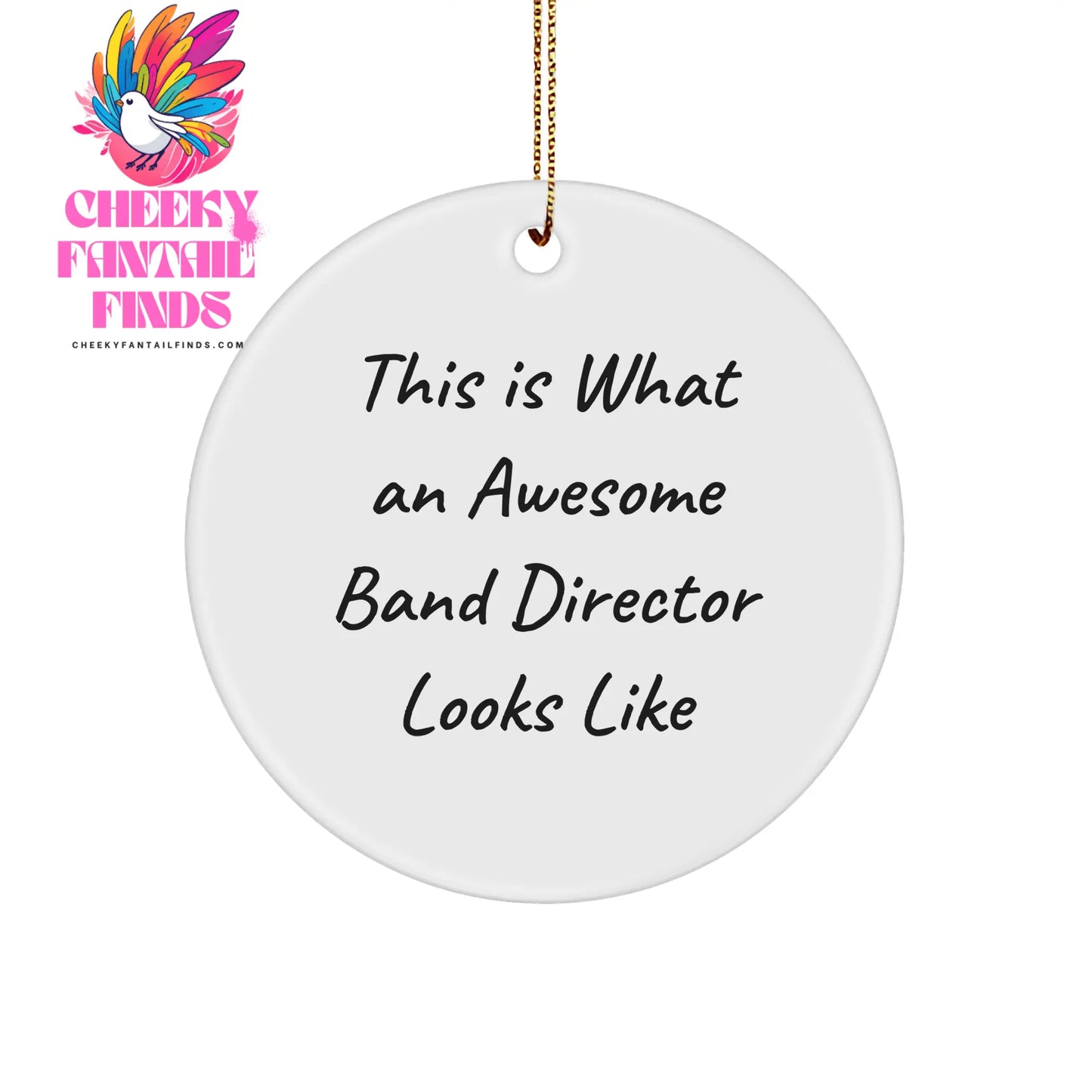 Funny Band Director Gifts from Friends for Christmas - Circle Ornament with Quote 'This Is What An Awesome Band Director Looks Like' - Image 1