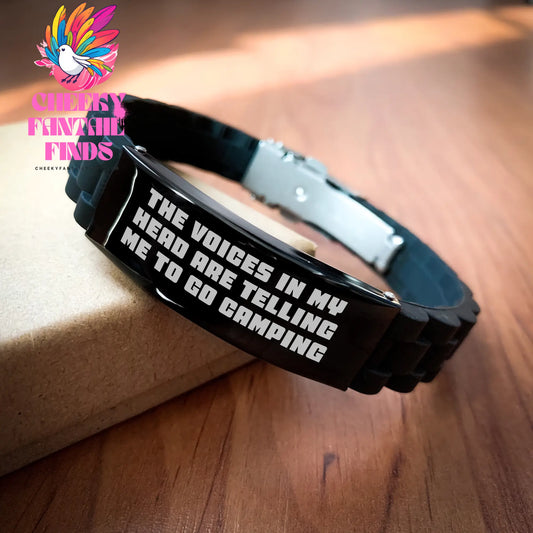 Funny Camping Gifts for Her - Glide lock Clasp Bracelet with Inspirational Quote 'The Voices In My Head Are Telling Me To Go Camping' - Perfect for Mother's Day from Family - Image 2