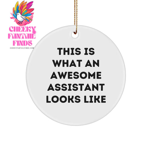 Funny Christmas Unique Gifts from Men to Awesome Assistants - This Is What An Awesome Assistant Looks Like Circle Ornament, White, 2.75' Tall - Image 1