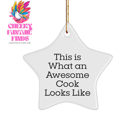 Funny Cook Gifts from Family - This Is What An Awesome Cook Looks Like Star Ornament for Christmas - Image 1