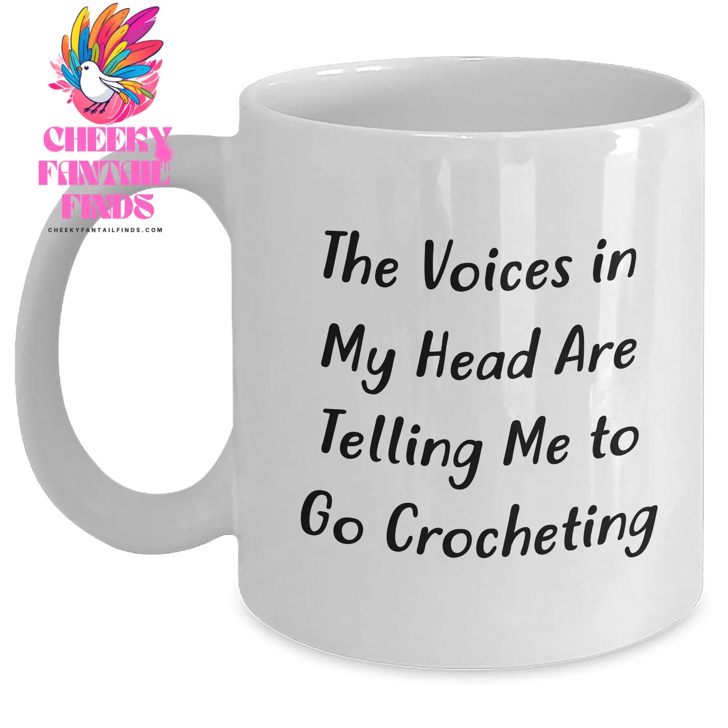 Funny Crocheting Gifts from Mom for Mother's Day, 'The Voices In My Head Are Telling Me To Go Crocheting' White Coffee Mug, 11oz or 15oz, Ceramic, Microwave, Dishwasher Safe - Main