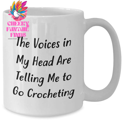 Funny Crocheting Gifts from Mom for Mother's Day, 'The Voices In My Head Are Telling Me To Go Crocheting' White Coffee Mug, 11oz or 15oz, Ceramic, Microwave, Dishwasher Safe - Additional