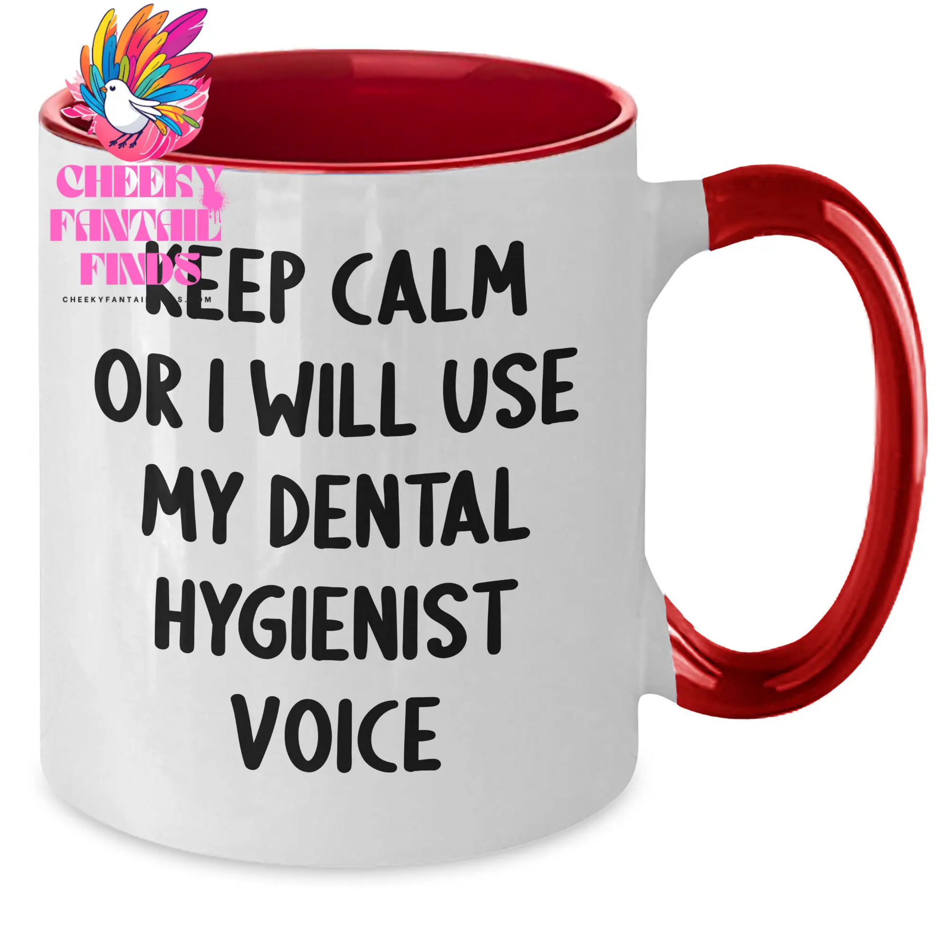 Funny Dental Hygienist Gifts from Men for Father's Day Two Tone Coffee Mug, 'Keep Calm Or I Will Use My Dental Hygienist Voice', Best Unique Gifts from Family, Friends, Coworkers - Additional