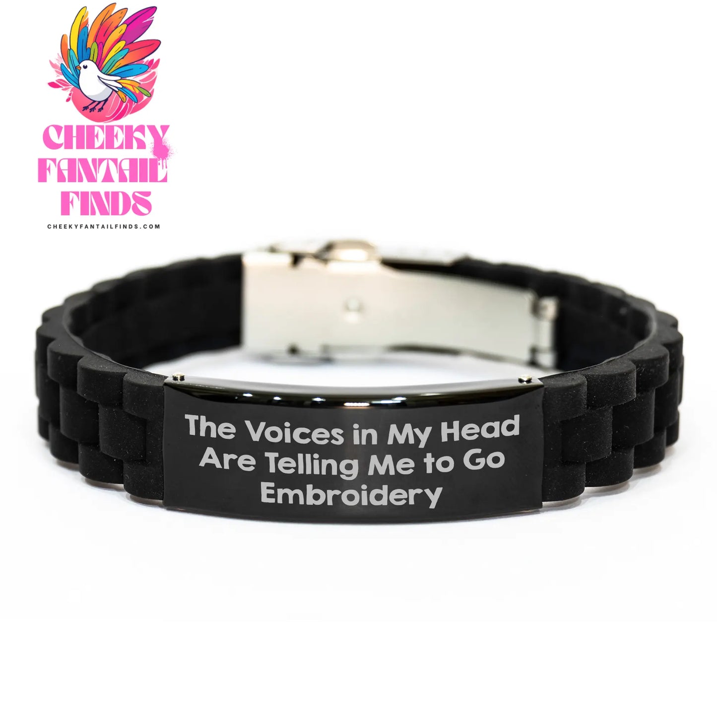 Funny Embroidery Gifts for Her - 'The Voices In My Head Are Telling Me To Go Embroidery' Glide lock Clasp Bracelet, Gifts from Women to Mother's Day - Image 1