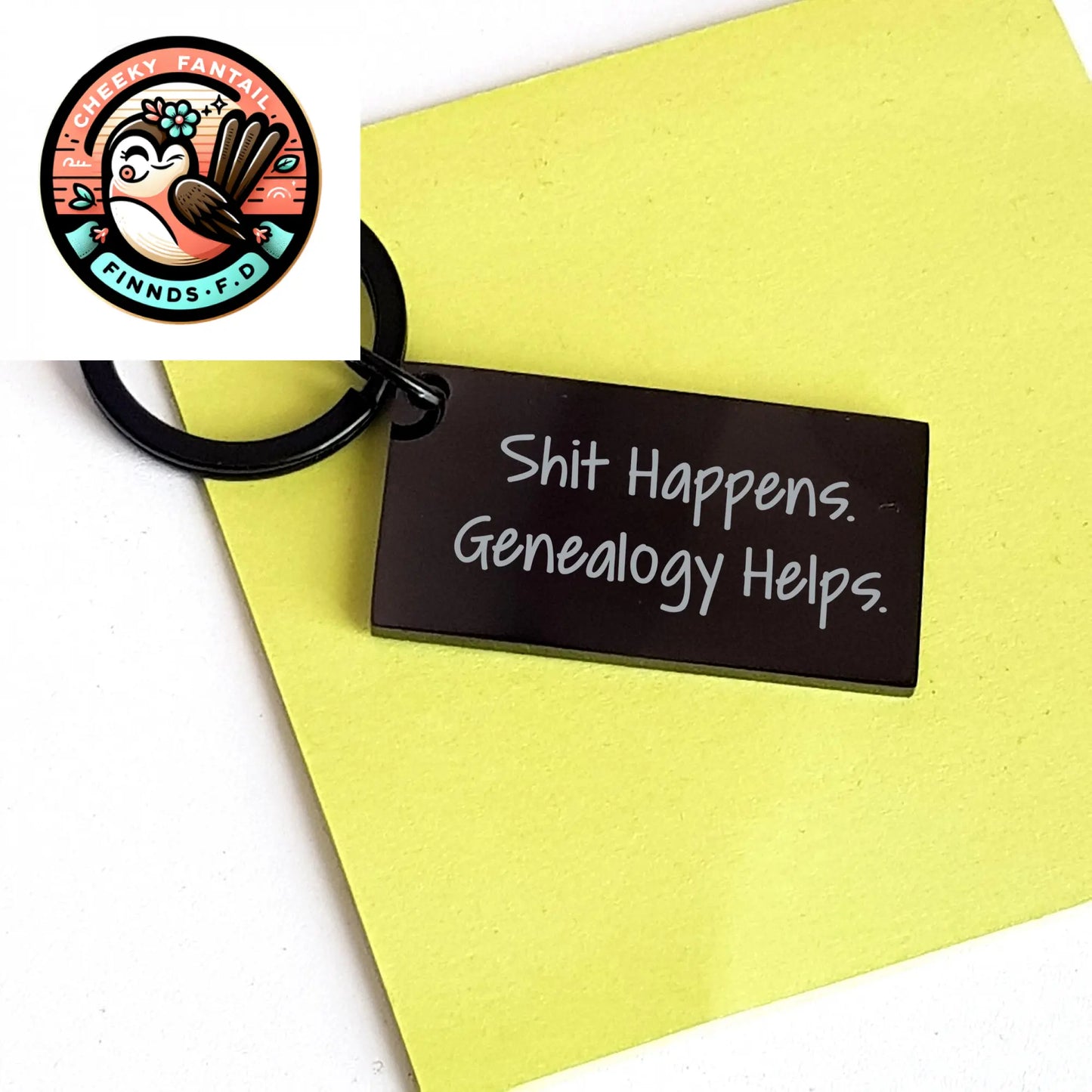 Funny Genealogy Keychain Gifts from Men to Genealogy Enthusiasts, Shit Happens. Genealogy Helps., Unique Keychain for Father's Day - Image 3