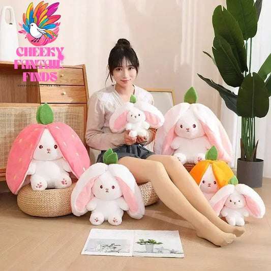 Funny Joy Kawaii Fruit Bunny Plush Toy Cute Carrot Strawberry Turn Into Rabbit Plush Toy Kids Birthday Christmas Gift Cheeky Fantail Finds