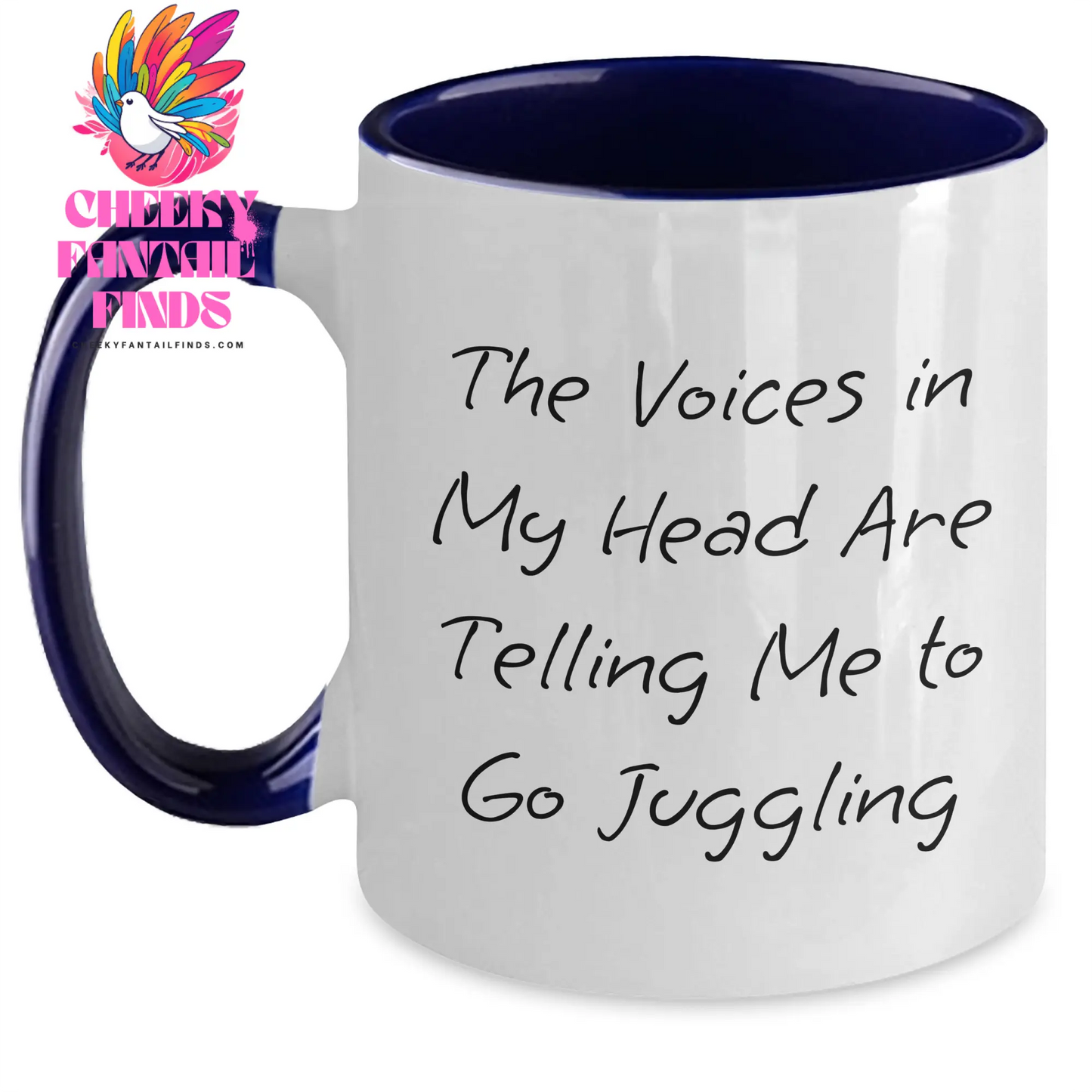 Funny Juggling Gifts for Men from Dad on Father's Day - Two Tone Coffee Mug with 'The Voices In My Head Are Telling Me To Go Juggling' Quote - Main