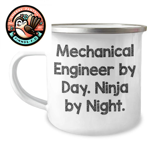 Funny Mechanical Engineer Gifts for Men - Camping Mug with Quote 'Mechanical Engineer By Day. Ninja By Night.' - Gifts from Friends or Family to Dad on Father's Day - Image 1
