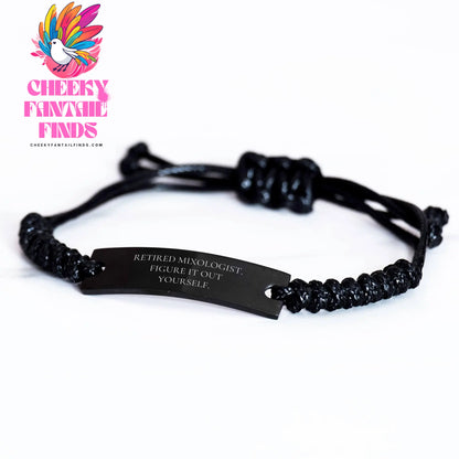 Funny Mixologist Gifts from Men, Unique Rope Bracelets for Dad, 'Retired Mixologist. Figure It Out Yourself.' Quote, Adjustable Black Stainless Steel - Image 2