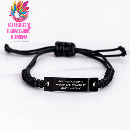 Funny Quote Aircraft Mechanic Gifts for Her Men Friends Coworkers Family - Adjustable Rope Bracelet with Black Stainless Steel Engraving - Unique Mother's Day Unique Gift - Image 3