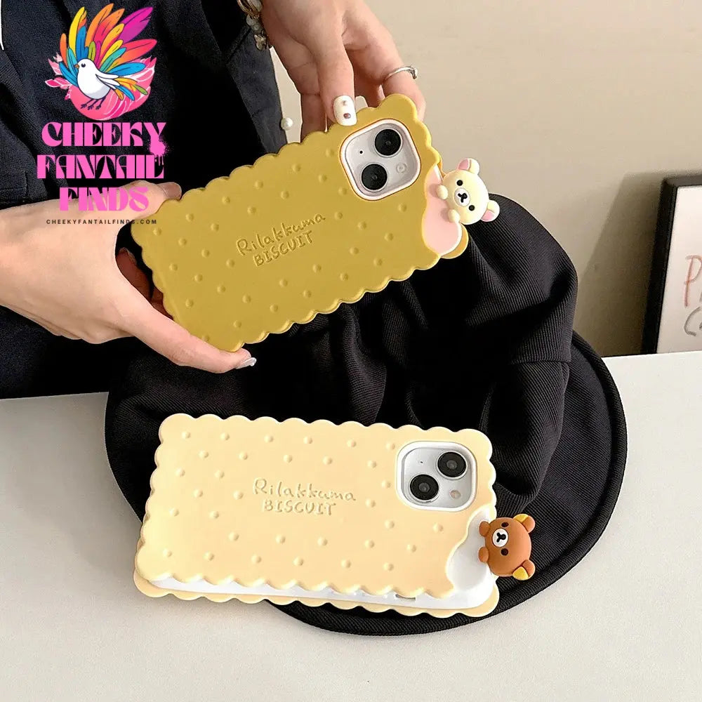 Funny Rilakkuma Bear Sandwich Biscuit Case For iPhone 16 15 14 13 12 11 Pro Max Soft Silicone Cover Cheeky Fantail Finds